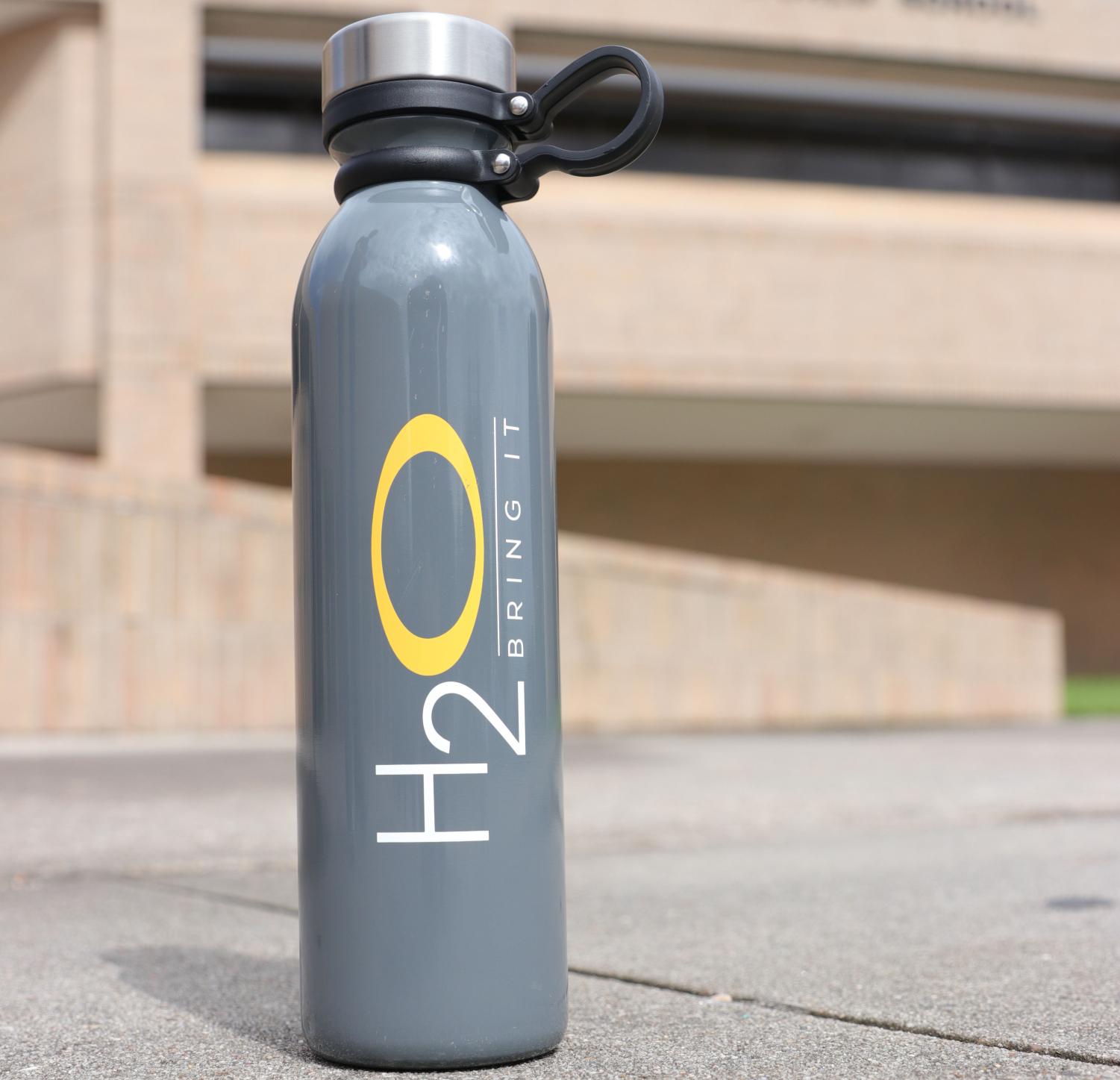 Vacuum-sealed water bottles are on sale at schoolcasholine.com for $20. Once refillable stations are installed, students are encouraged to use bottles to save on plastic use.