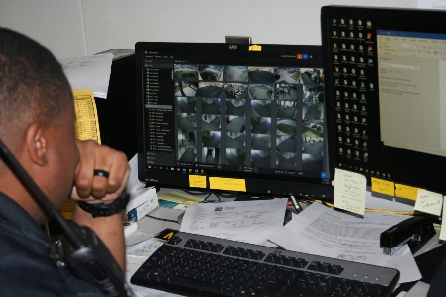 Officer Bruce Mckinzy monitors different cameras around campus.
