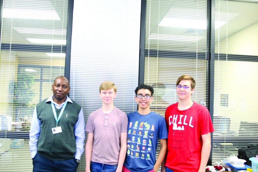 The Genes in Space Team films a segment for the May 13 edition of KOTV after they submitted their proposal. Sponsor Albert Kisangi, teammate Aidan James, team leader Marcelo Carpenter, and teammate Jullian Taylor-Jordan have been working on a scientific proposal since February. 