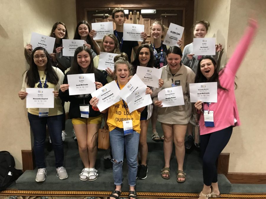 Yearbook and Newspaper staffs proudly present their awards at the end of the Fall Fiesta TAJE State convention.