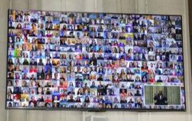 Now a common scene: a screen showing a multitude of live videos at TMEA is displayed for all to observe the competition.