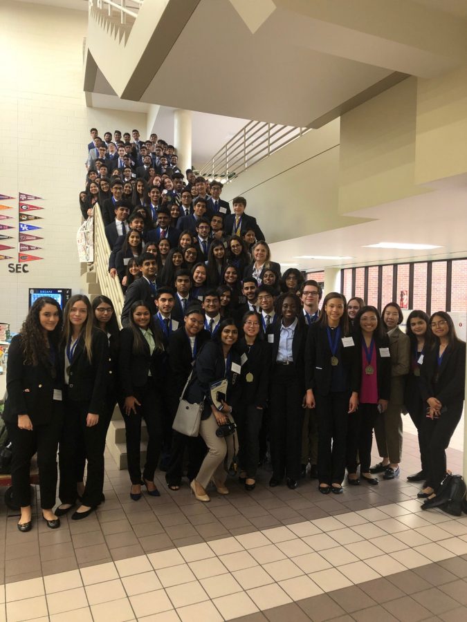 Last years DECA contestants grouped together for a photo after their respective events. This year, it will be more difficult to gather as one group due to restrictions on travel and large gatherings. 
