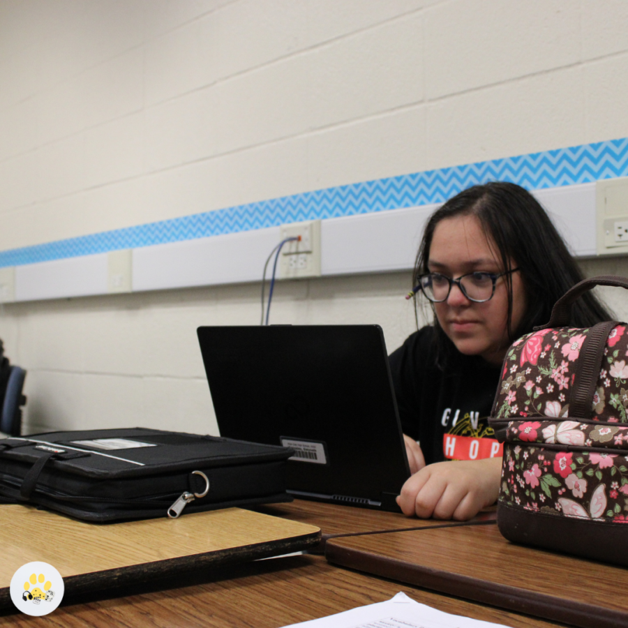 Hard at work, sophomore Gwyneth Gonzalez gets used to student life on campus.