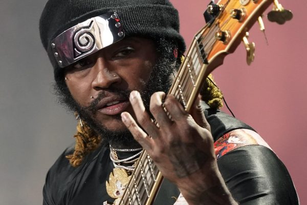 R&B artist Thundercat performs at the 2023 NFL Draft as entertainment for the crowds in Kansas City, Mo. Photo by AP Images/Charlie Riedel