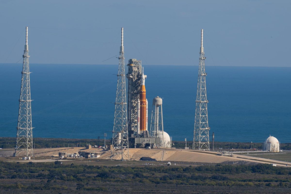NASA’s Artemis ll spacecraft and rocket sit poised on the launch pad at Kennedy Space Center in Florida four months before scheduled to set off on its mission. AP Images/Jim Ross